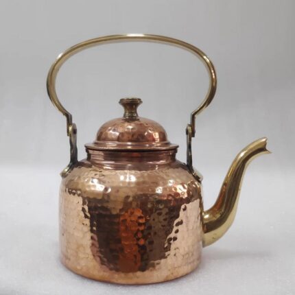 Antique Handcrafted Pure Copper Teapot with Brass Handle - 2Liter / 67 Fluid Ounces